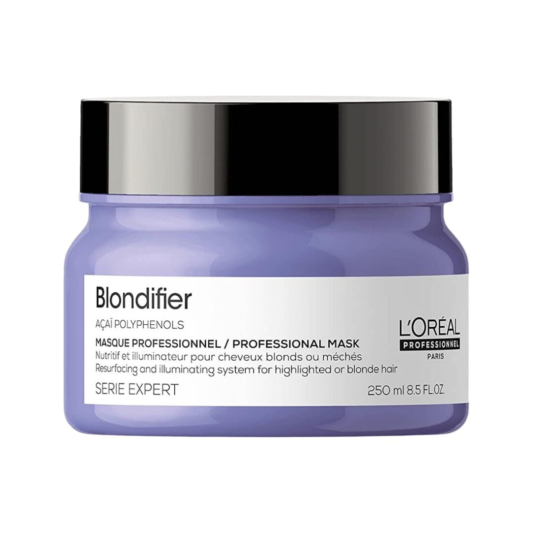Purple container of Blondifier Professional Mask hair product by L'Oréal Professionnel
