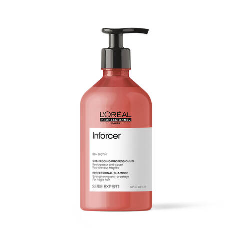 Peach bottle of L'Oréal Professionnel Inforcer biotin professional shampoo