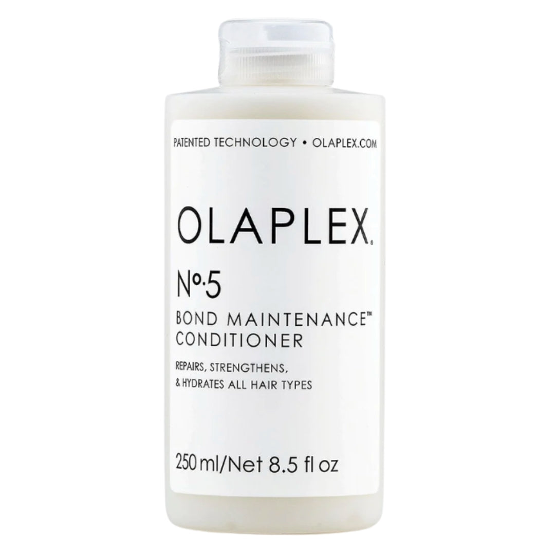 White bottle of OLAPLEX No. 5 Bond Maintenance Conditioner hair product