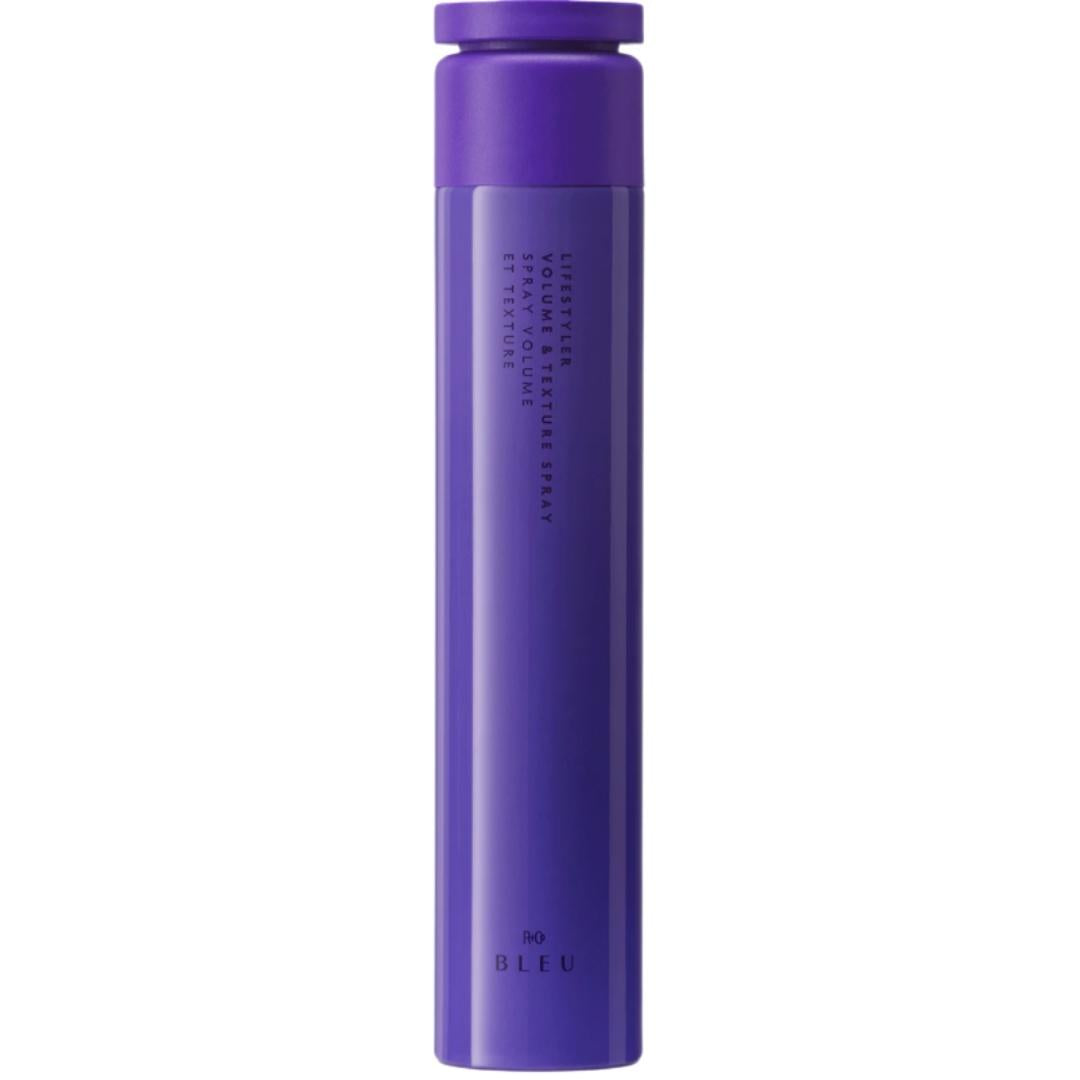 Purple can of R+Co Bleu Lifestyler Volume and Texture Spray hair product