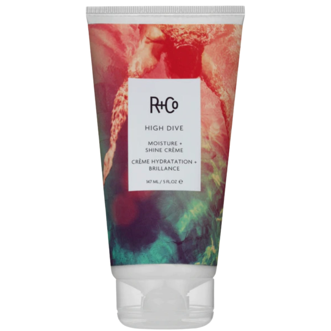 White tube of R+Co High Dive oisture and Shine Creme hair product