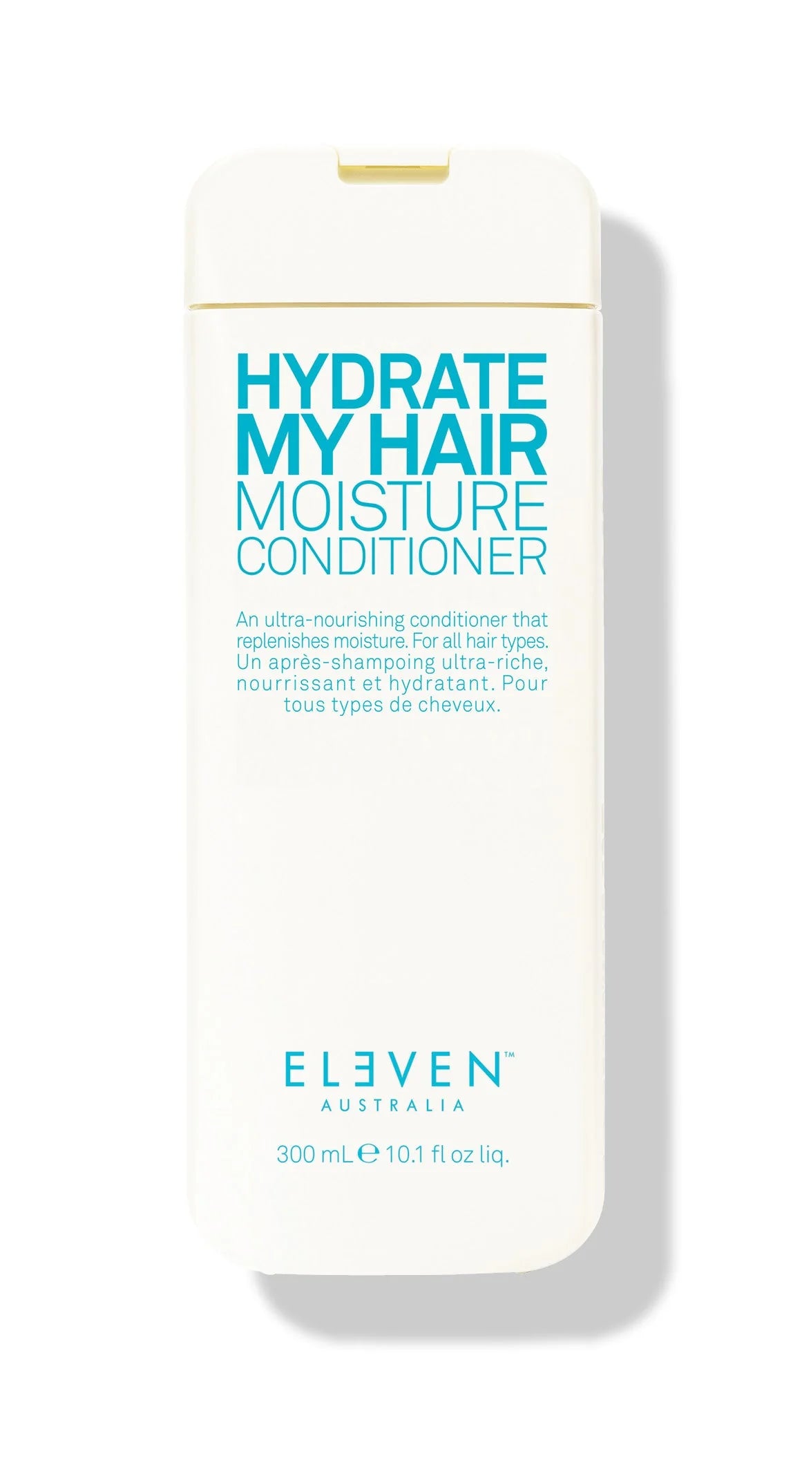 A bottle of ELEVEN brand Hydrate My Hair Moisture Conditioner with a white background and blue text.