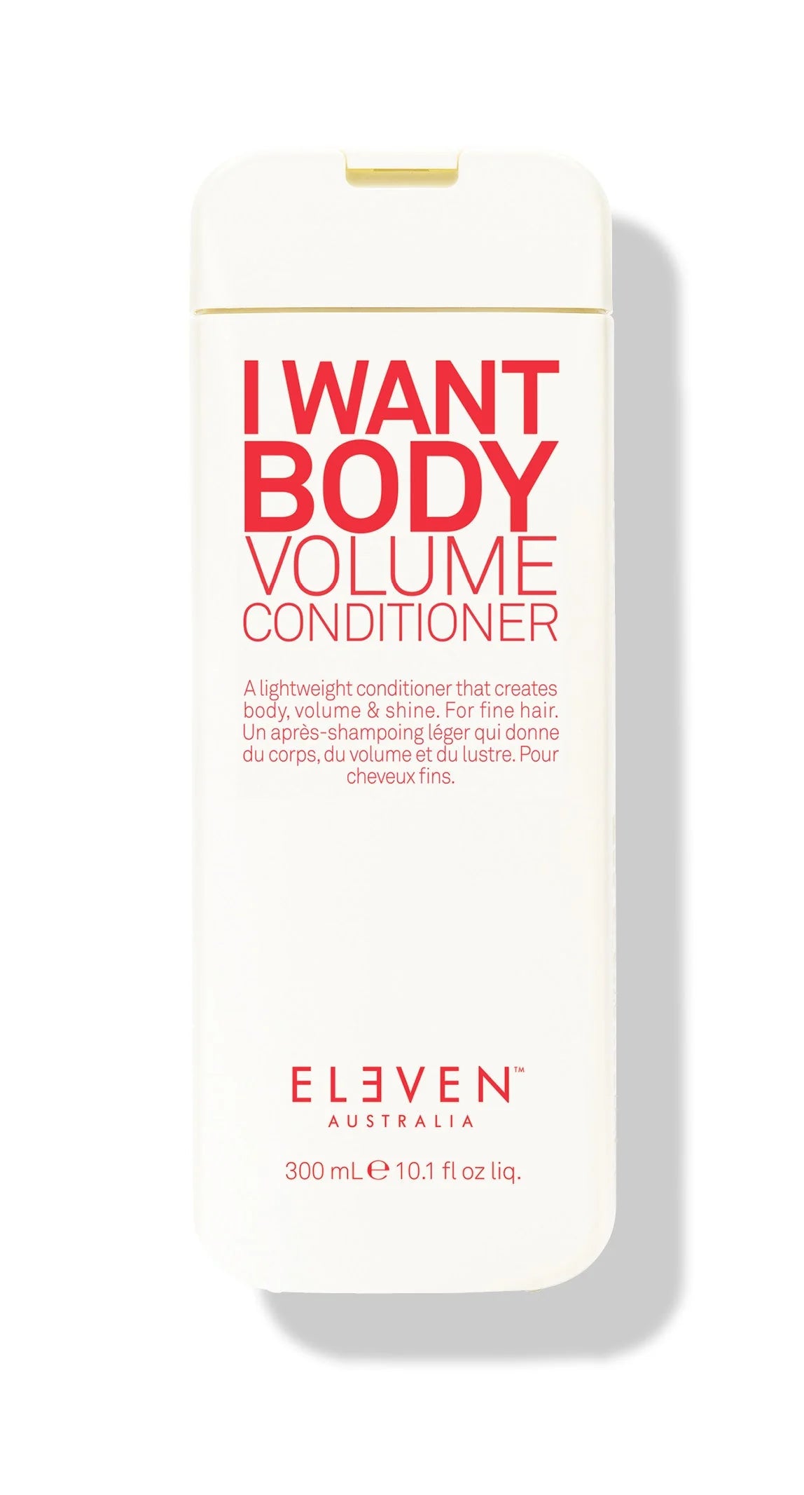 White container of I Want Body Volume Conditioner hair product by ELEVEN