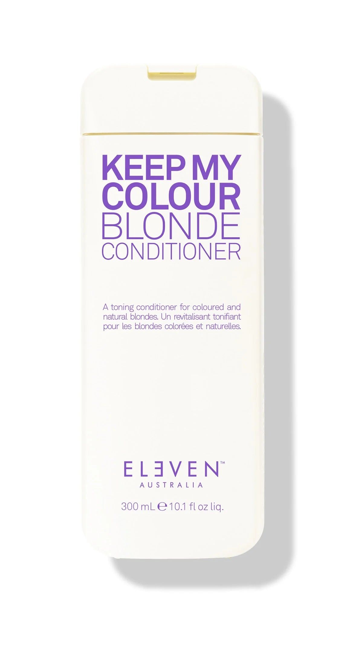 Bottle of Keep My Colour Blonde Conditioner by ELEVEN, with purple and white label, 300ml size.
