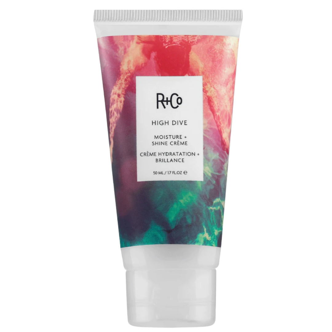 White tube of R+Co High Dive oisture and Shine Creme hair product