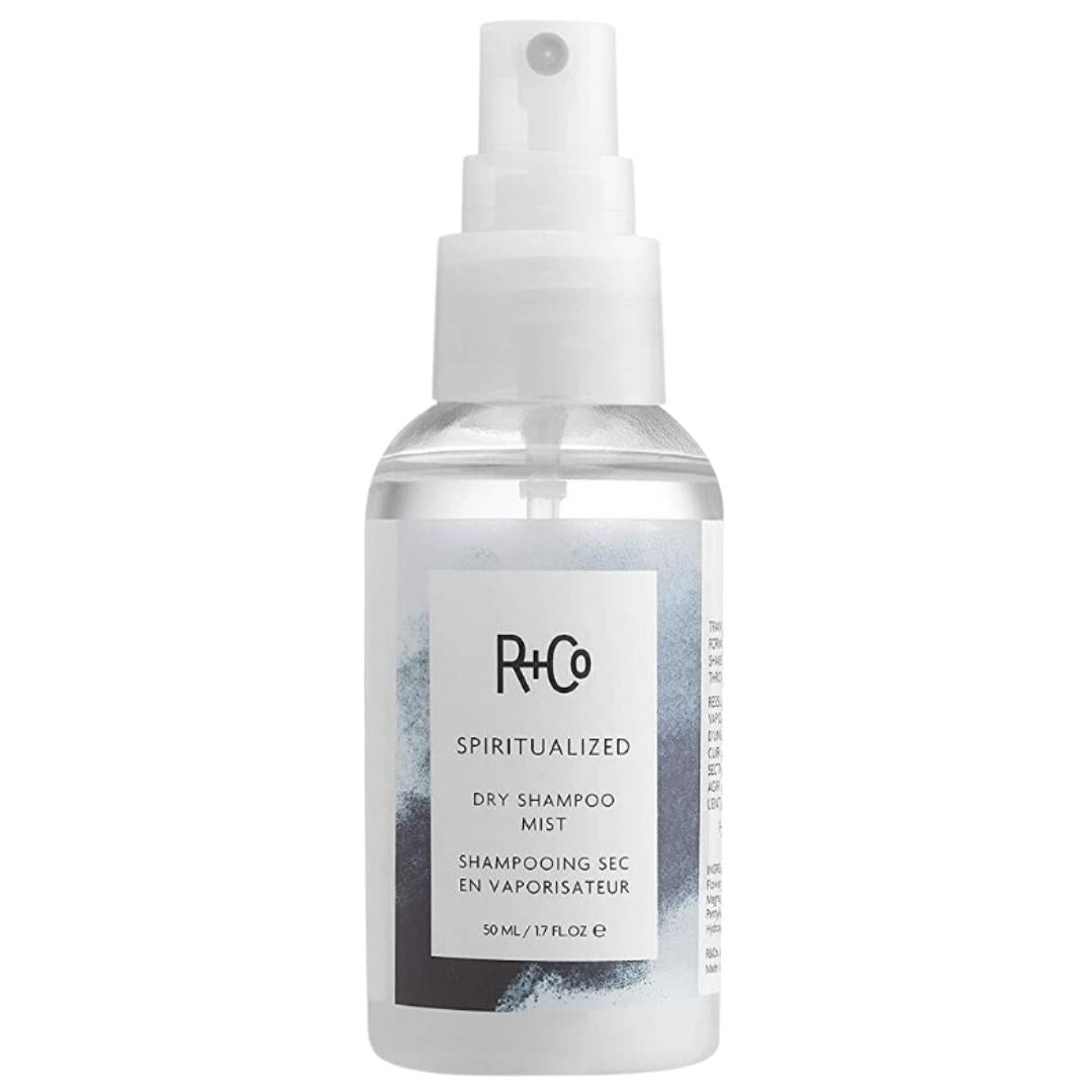 Spray bottle of R+Co Spiritualized Dry Shampoo Mist hair product