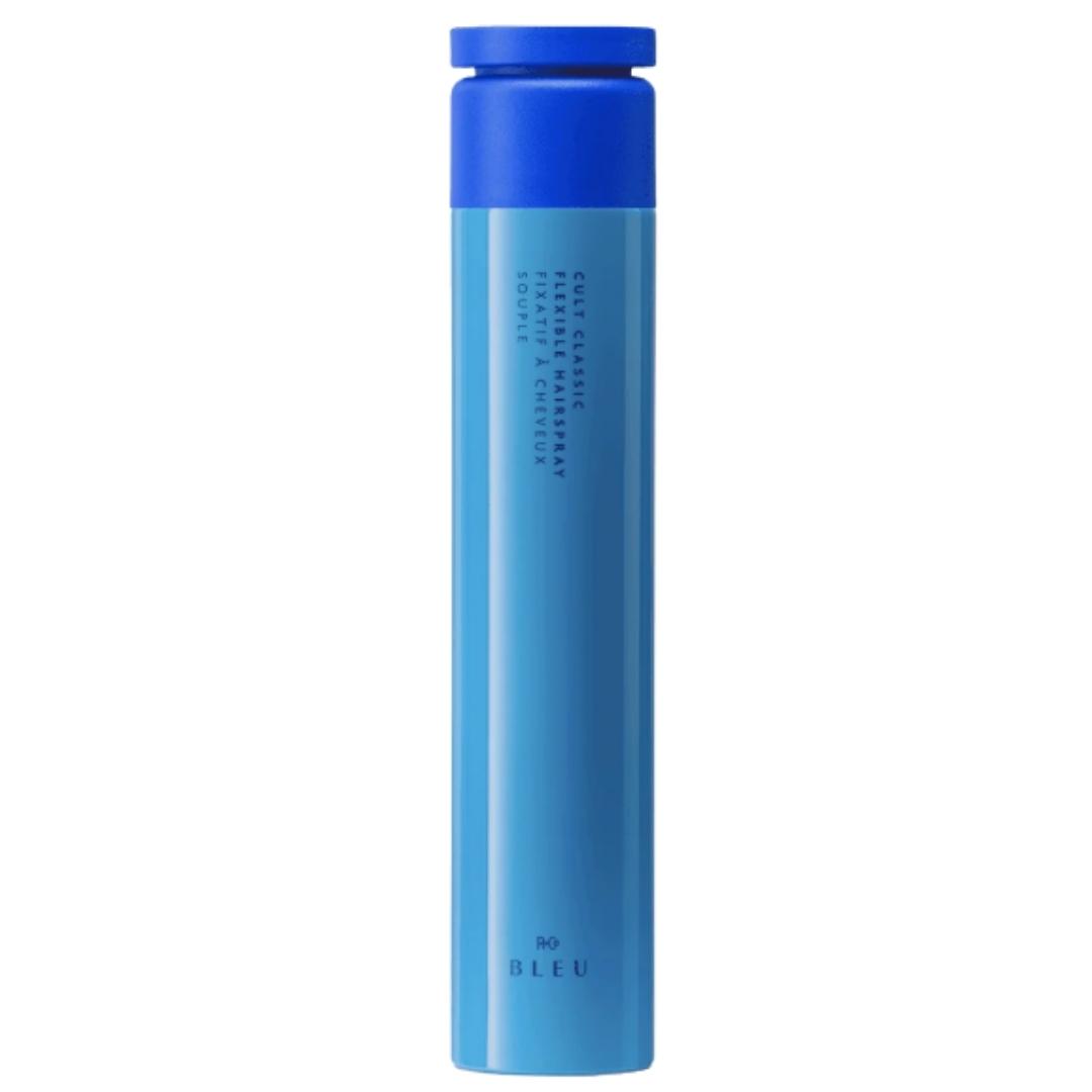 Blue can of R+Co Bleu Cult Classic Flexible Hairspray