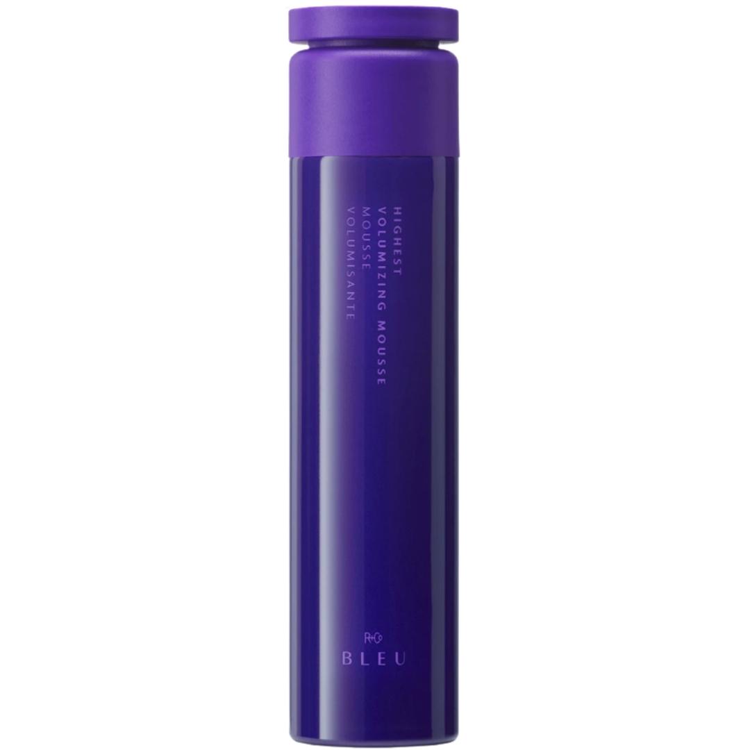 Purple container of R+Co Blue Highest Volumizing Mousse hair product