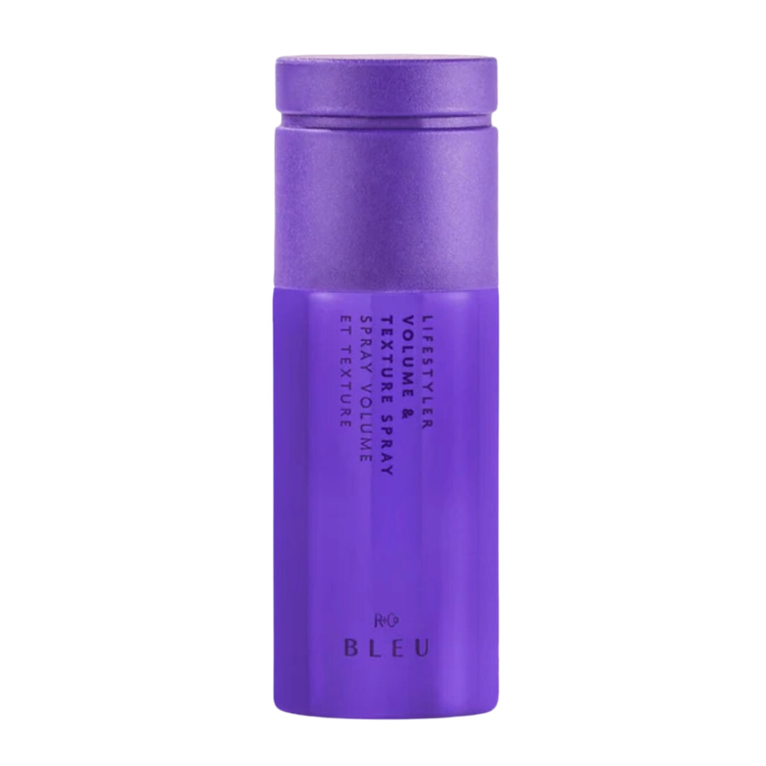 Purple can of Lifestyler Volume and Texture Spray hair product by R+Co Bleu